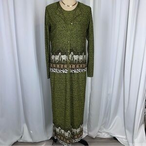 Vtg Pleat Pleat by Rafael Maxi Tank Dress And Jacket Sz S Safari Stretch Texture